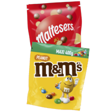 M&M’s maxi
zak à 340/400 gram
of Maltesers
zak à 273 gram